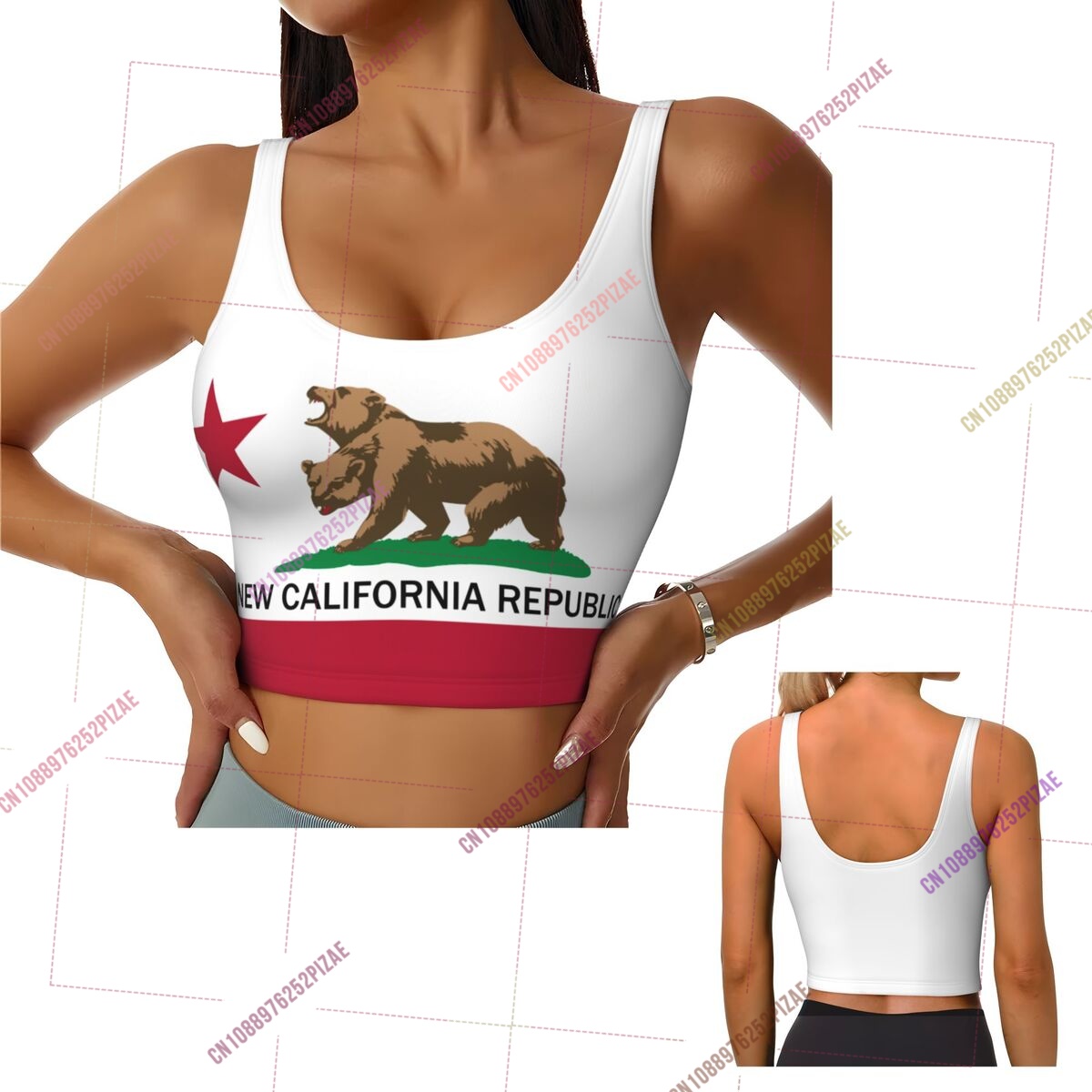 Yoga Fitness California - 2026 แคลิฟอร์เนียแฟล็กสปอร์ตบราสำหรับผู้หญิง เสื้อครอป เสื้อกีฬา เสื้อกล้ามสำหรับสาวๆ โยคะ
