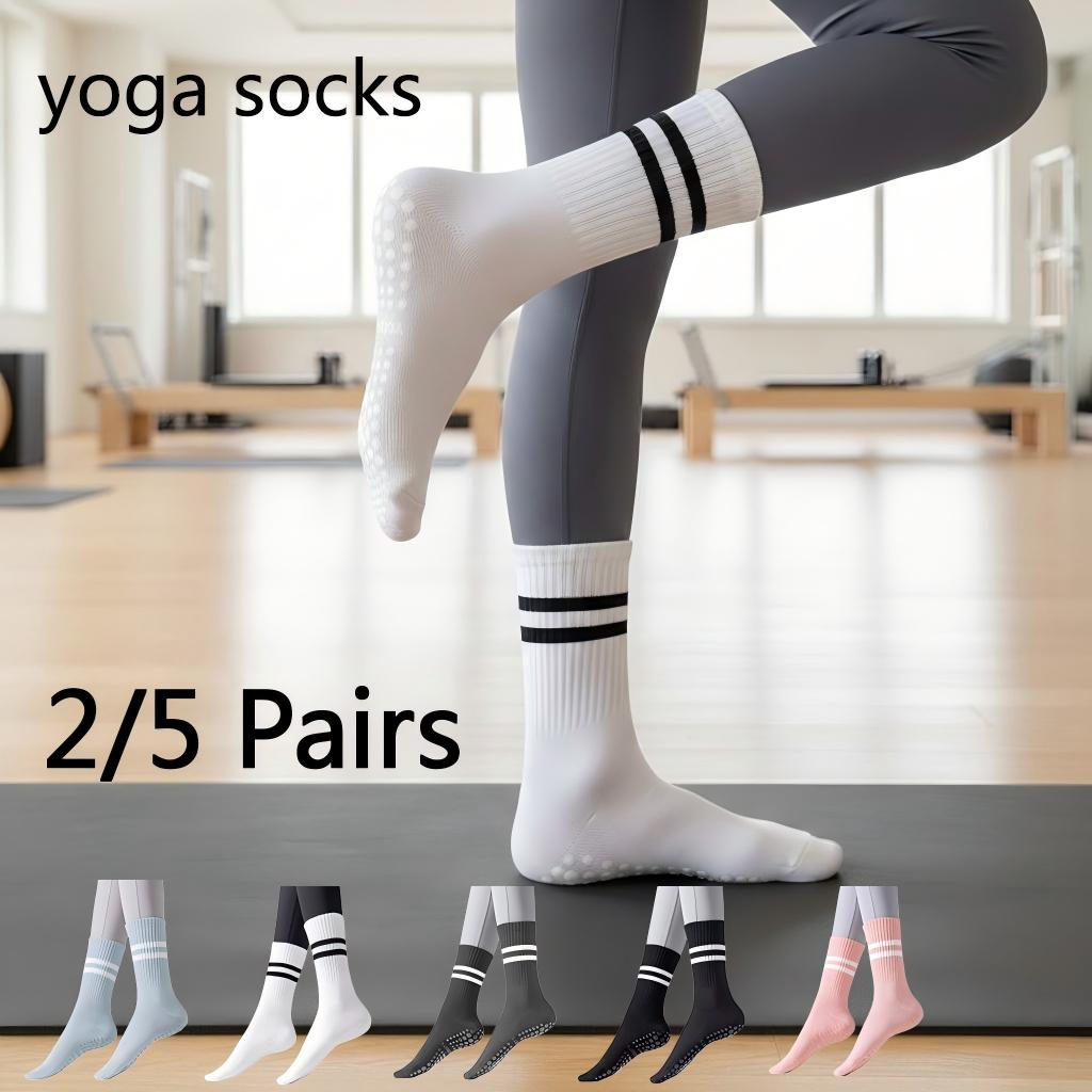 Yoga Fitness Women - ถุงเท้าโยคะกันลื่นสำหรับผู้หญิง, ถุงเท้าพิลาทิสแบบยึดเกาะ, ชุด 2/5 คู่, ถุงเท้ากันลื่นสำหรับเต้นรำ,