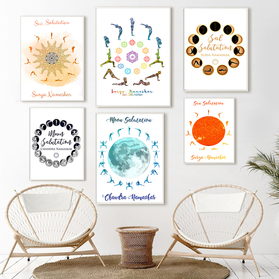 Yoga Fitness Room - โยคะ Pose Sun Moon Salutation Home