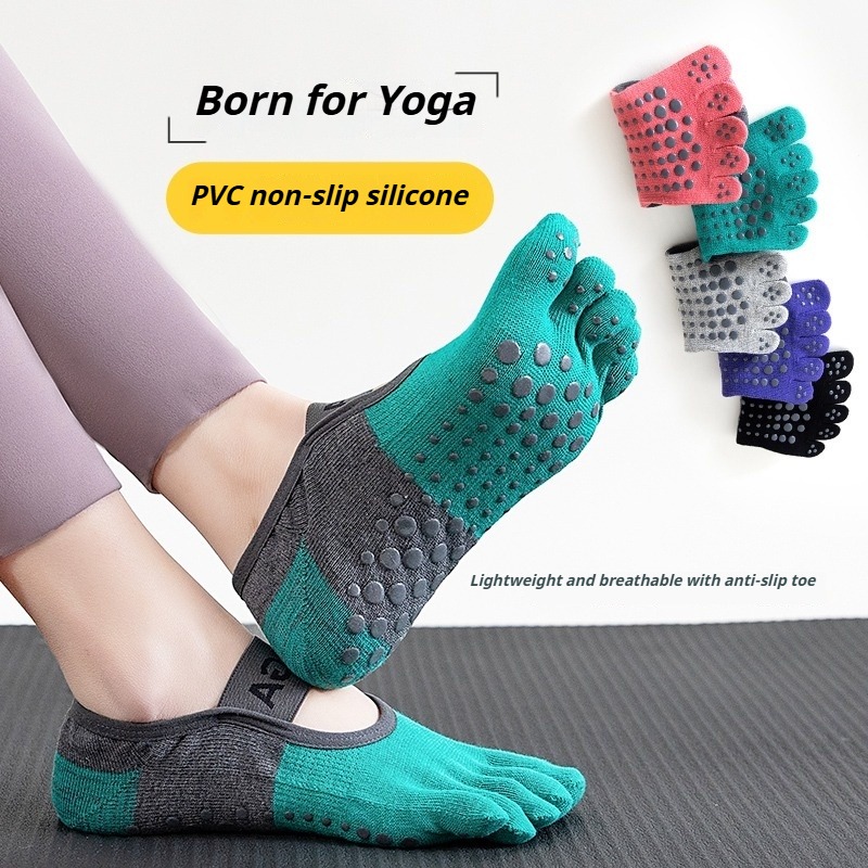 Yoga Fitness Women - ถุงเท้าพิลาทิสกันลื่นแบบห้านิ้วสำหรับผู้หญิง ใส่ได้ทุกฤดู ระบายอากาศได้ดี เหมาะสำหรับฟิตเนส โยคะ และกีฬาบนพื้น