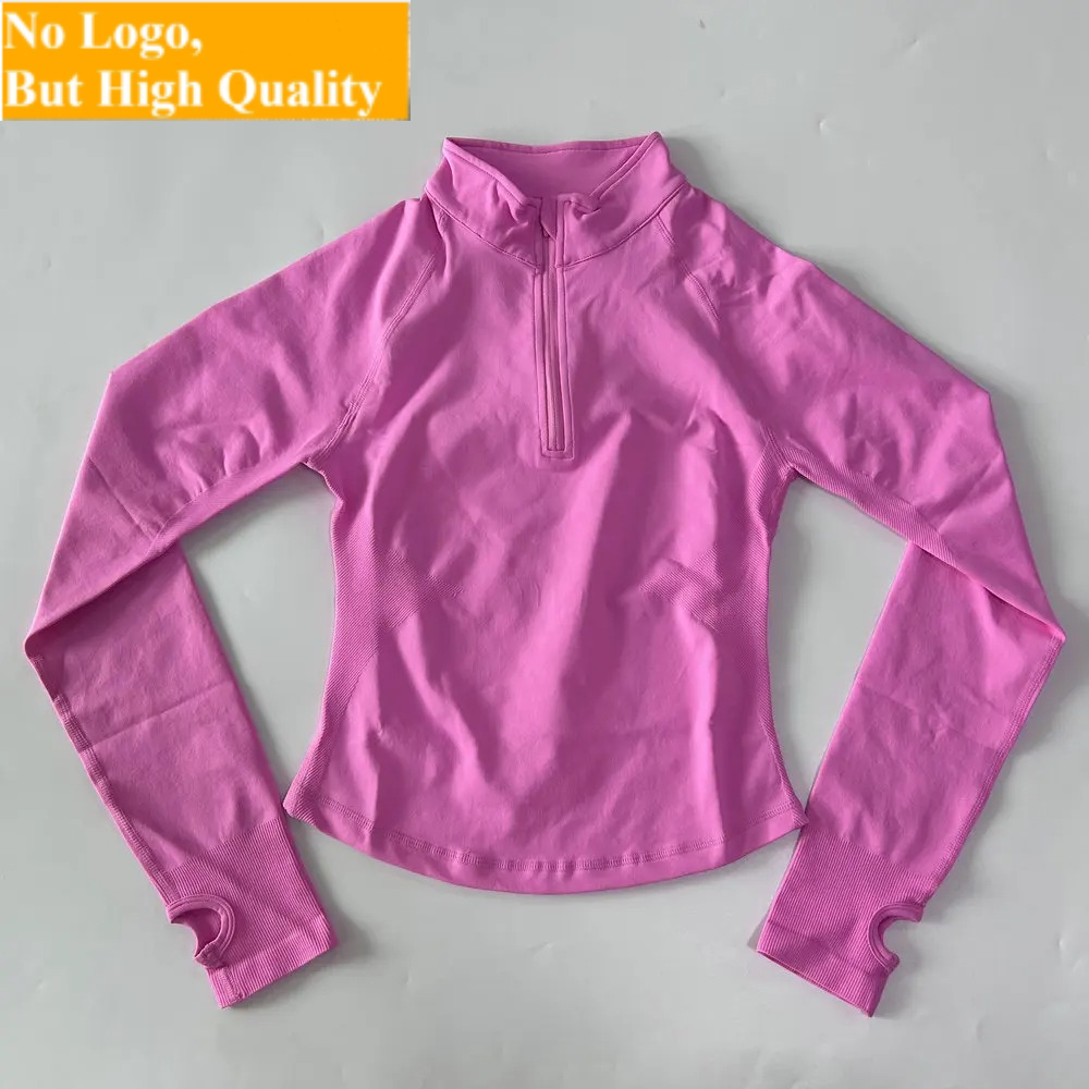 Yoga Fitness Women - เสื้อแจ็คเก็ตโยคะไม่มีโลโก้ แขนยาว ซิปครึ่งตัว สำหรับผู้หญิง เสื้อกีฬาไร้ตะเข็บ เสื้อวิ่งออกกำลังกาย