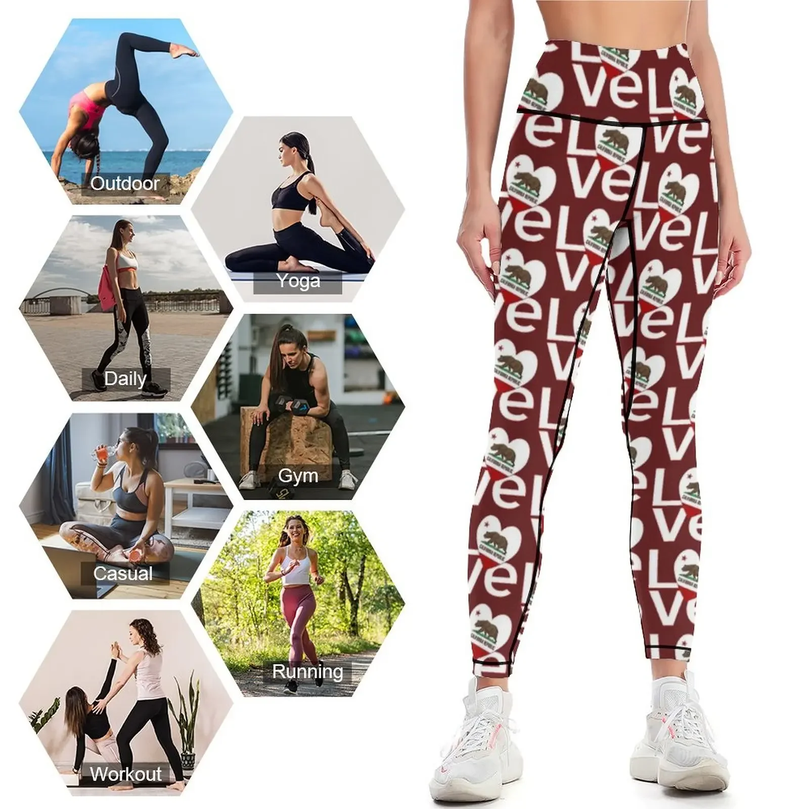 กางเกงเลกกิ้งสีแดงขาว Californ - Yoga Fitness California บทวิจารณ์และราคา