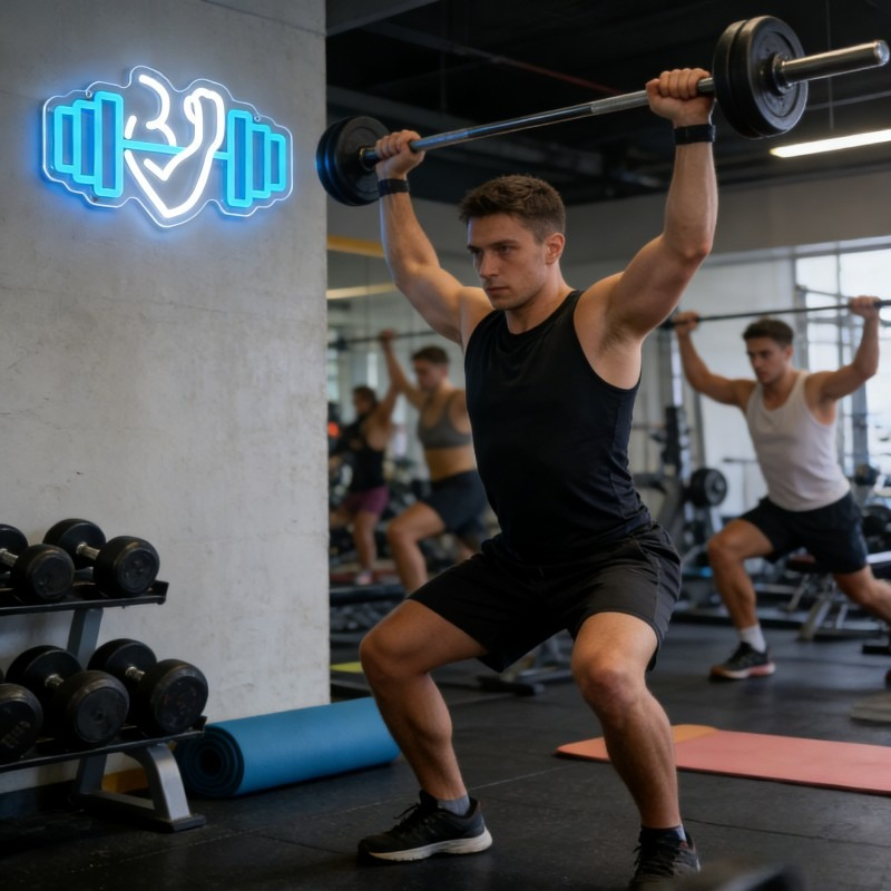 ป้ายไฟนีออนรูปดัมเบลบicep สำหร - Yoga Fitness Room บทวิจารณ์และราคา